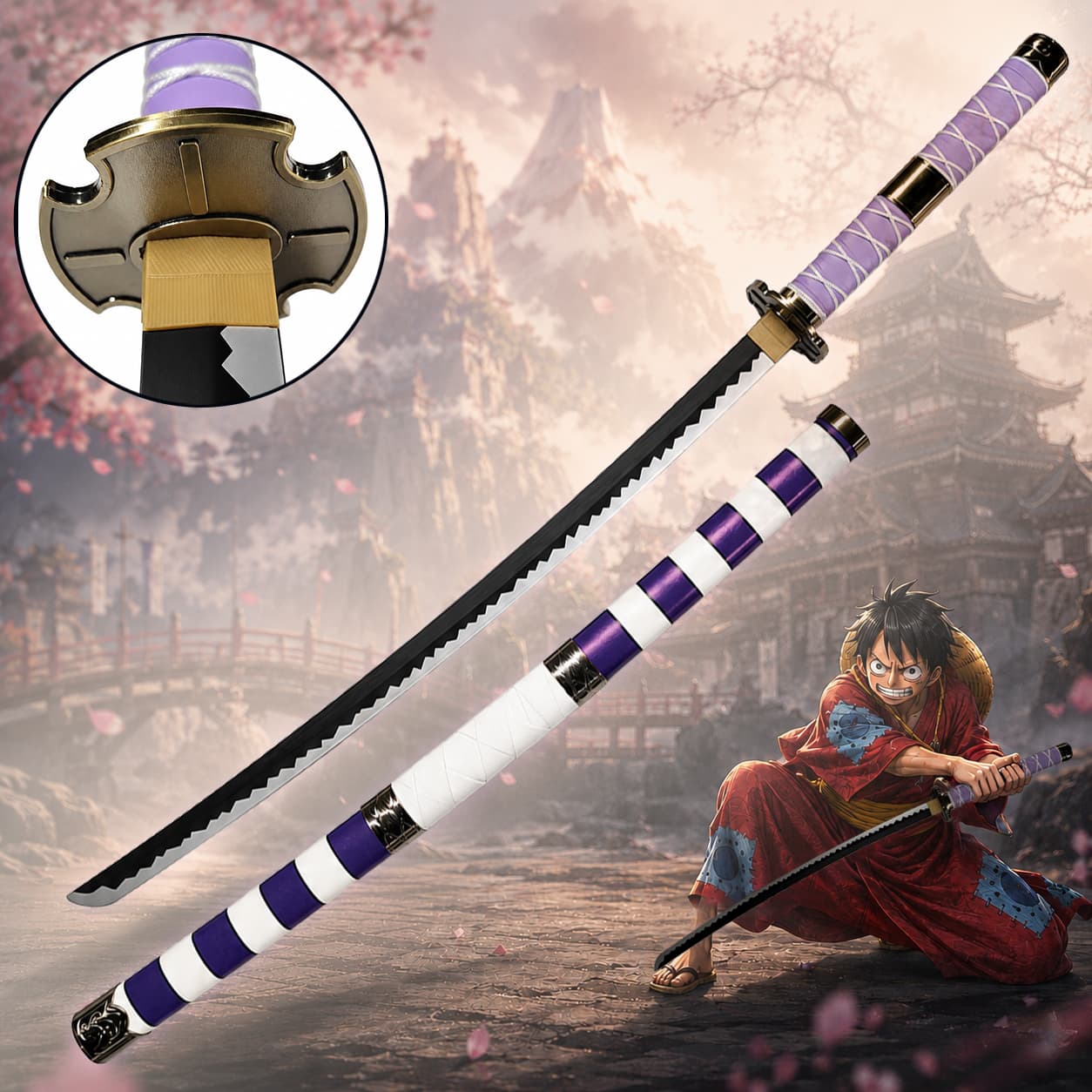 One Piece - Nidai Kitetsu Katana mit Scheide (Holzversion)
