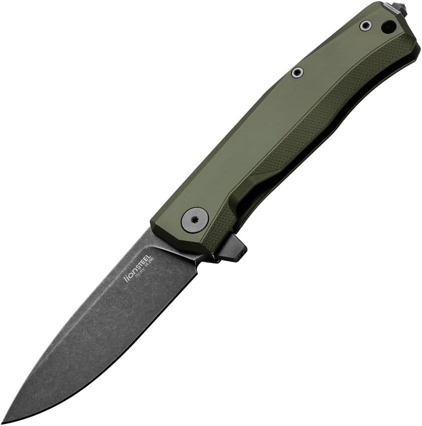 Myto, M390-Klinge mit schwarzer PVD-Beschichtung und Stonewashed-Effekt, Griff aus braunem Aluminium