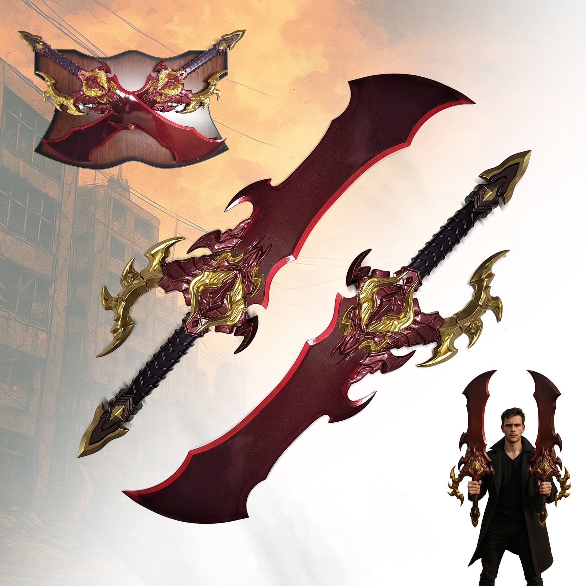 Solo Leveling: Sung Jinwoos Dämonenkönig-Dolche (2er-Set) mit Wandhalter