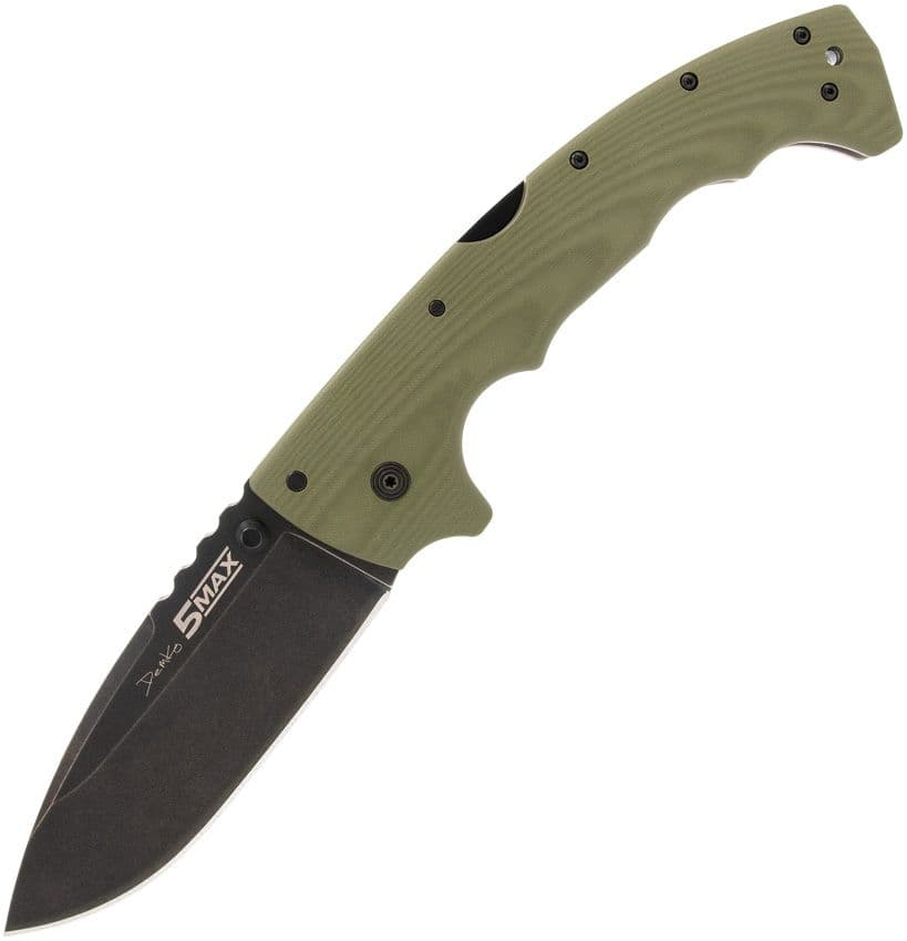5-Max, S35VN Schwarze Stonewash Klinge, Dunkelgrüner Griff