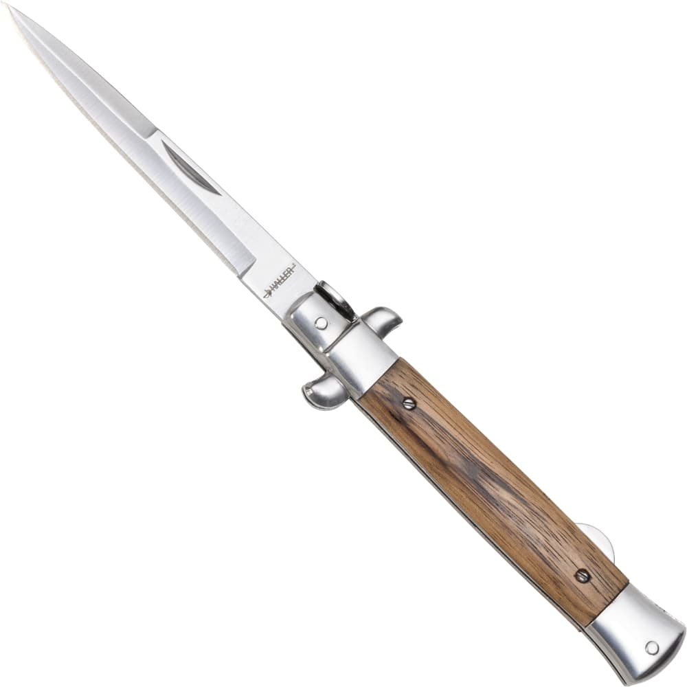 Stiletto pocket knife zebra wood