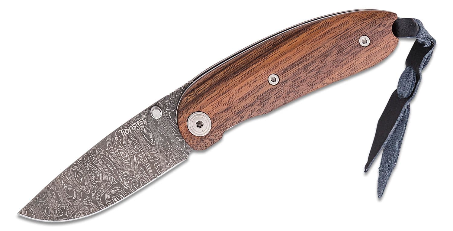 Mini-Klappmesser, rostfreie Damastklinge, Griff aus Santos-Holz