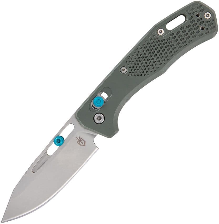 Assert Crossbar-Messer, S30V Bead Blast Clip-Point-Klinge, grüner Griff