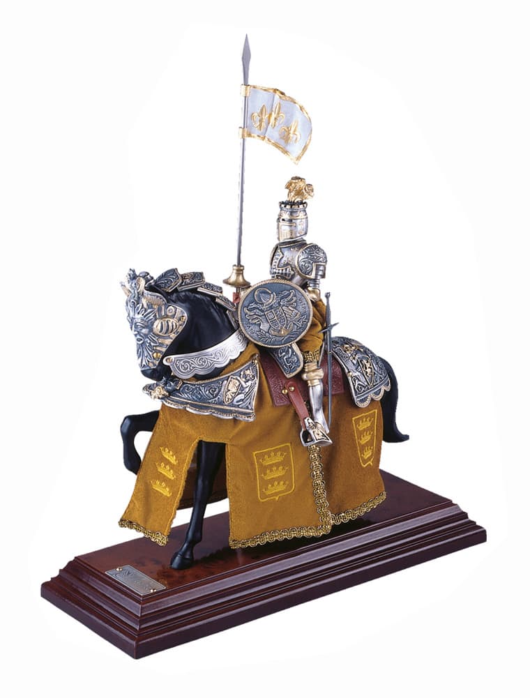 Berittener französischer Ritter von König Arthur im Rüstungsanzug 