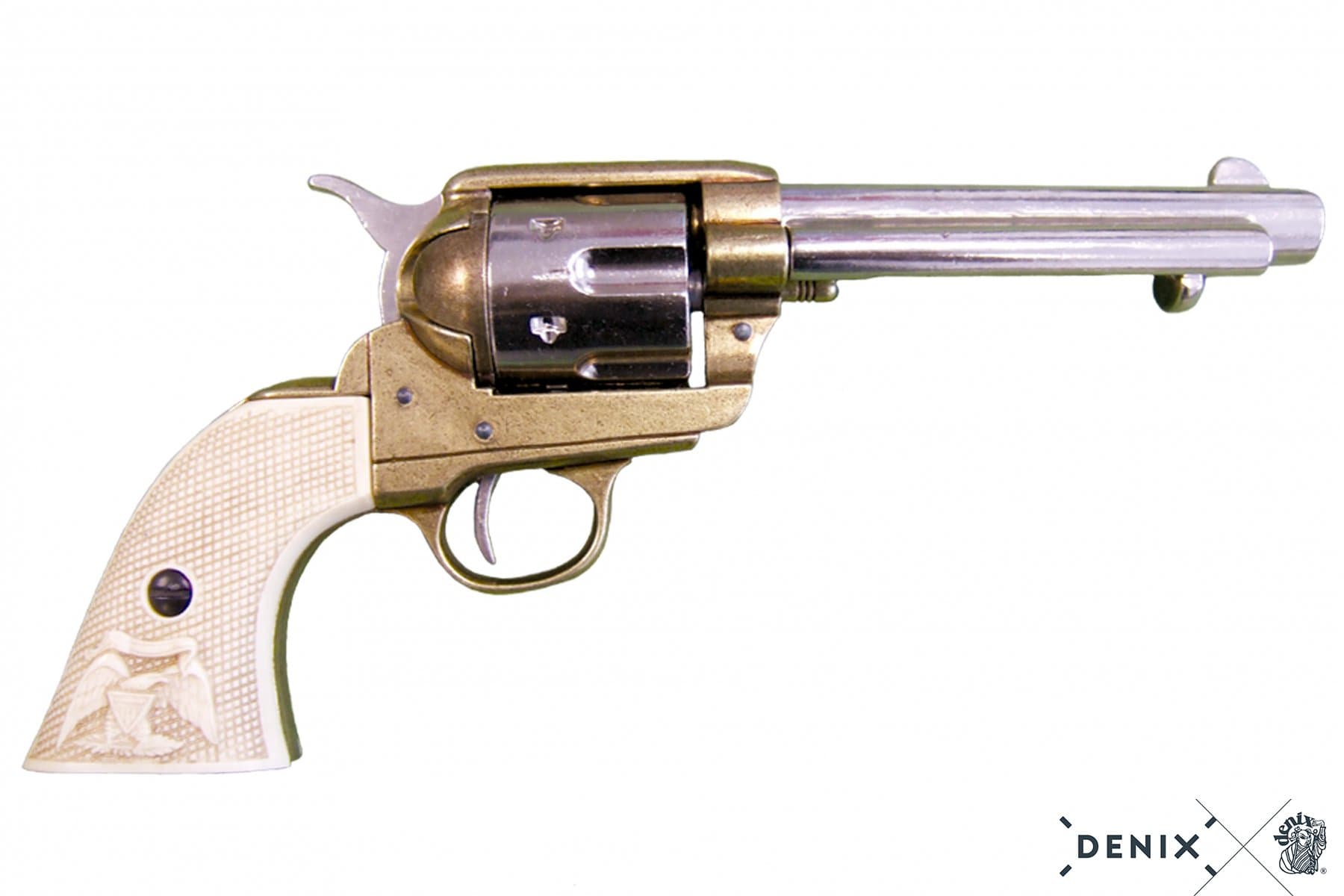 45er Colt, messingfarben mit weisser Griffschale