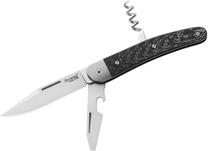 JK3, M390 Clip Point-Klinge, Flaschenöffner und Korkenzieher, Griff aus Kohlefaser