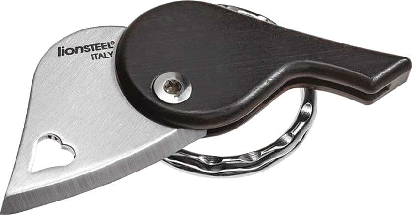 LionBeat herzförmiges Schlüsselanhänger-Klappmesser, integrierter Griff aus Ebenholz