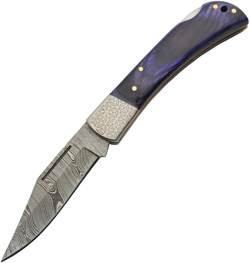 Damast Opal Blue Lockback Taschenmesser