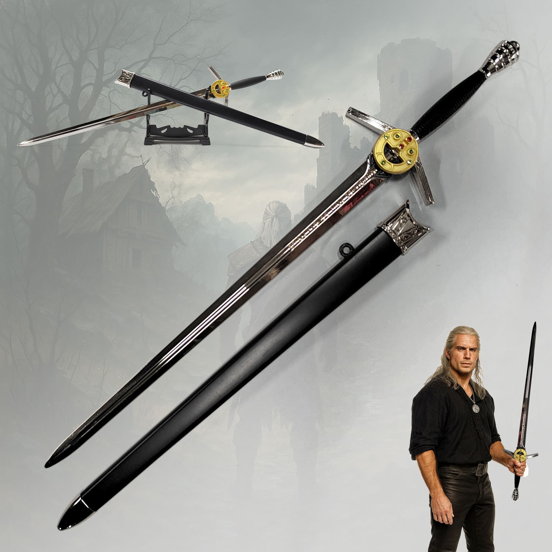Witcher - Stahl Schwert mit Scheide, Netflix version, XL Brieföffnerversion