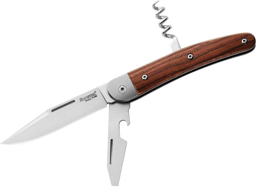 JK3, M390 Clip Point-Klinge, Flaschenöffner und Korkenzieher, Griff aus Santos-Holz