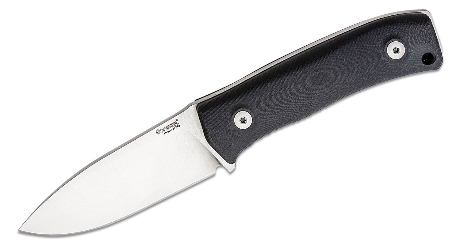 M4 G10 Bushcrafting, feste Satin M390 glatte Klinge, schwarzer G10-Griff, Lederscheide