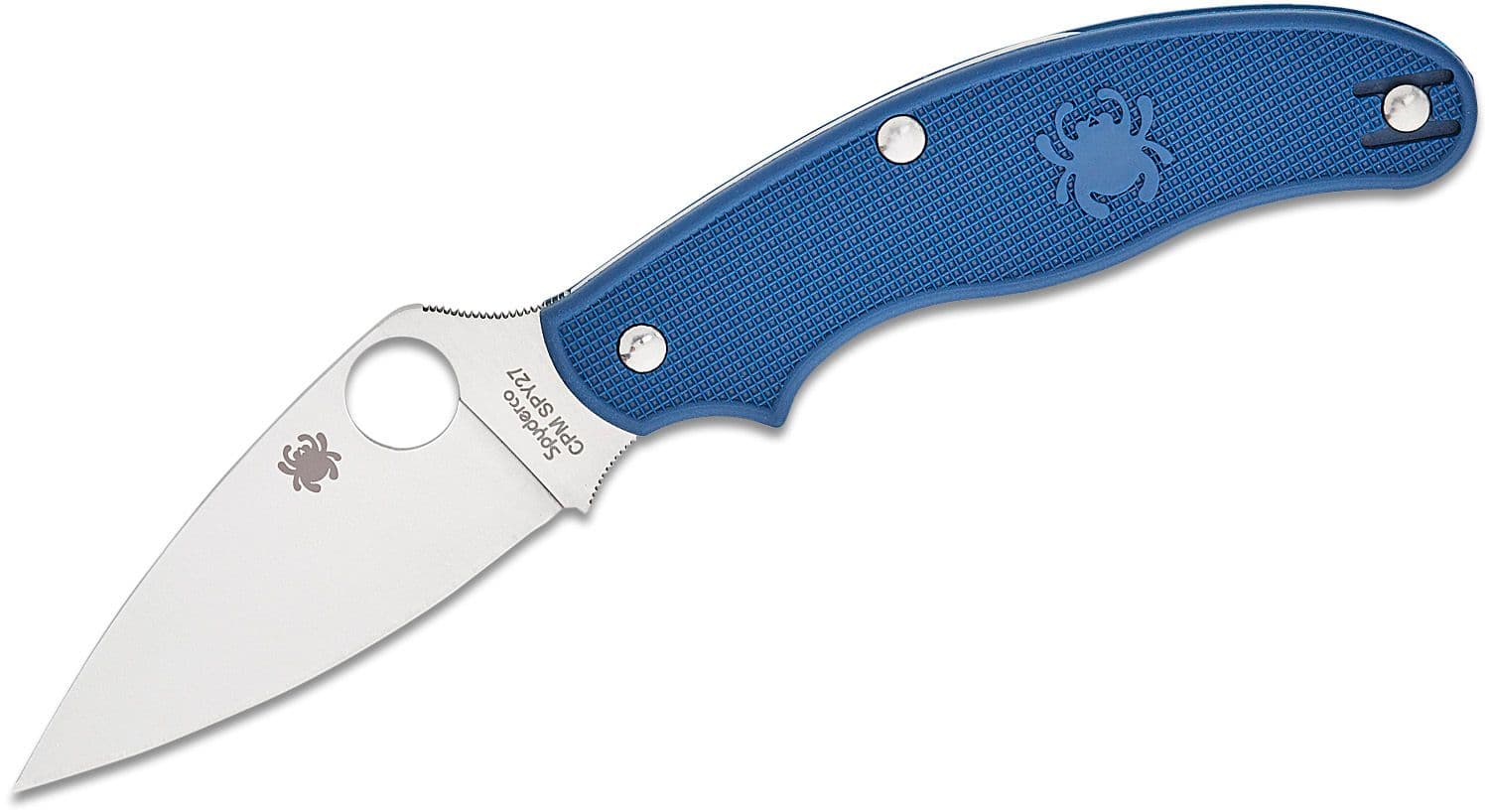 Penknife, CPM-SPY27 Leaf-Shaped Satin Plain Blade, Cobalt Blue FRN Handle