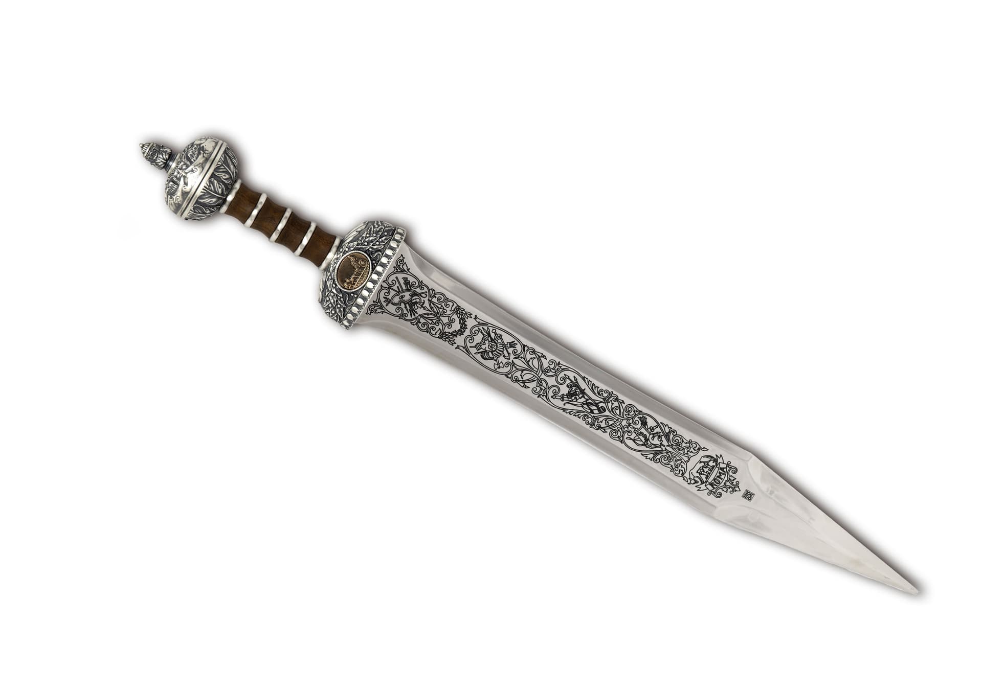 Roman Gladius, tiefe Gravur, Silber Finish, 71 cm