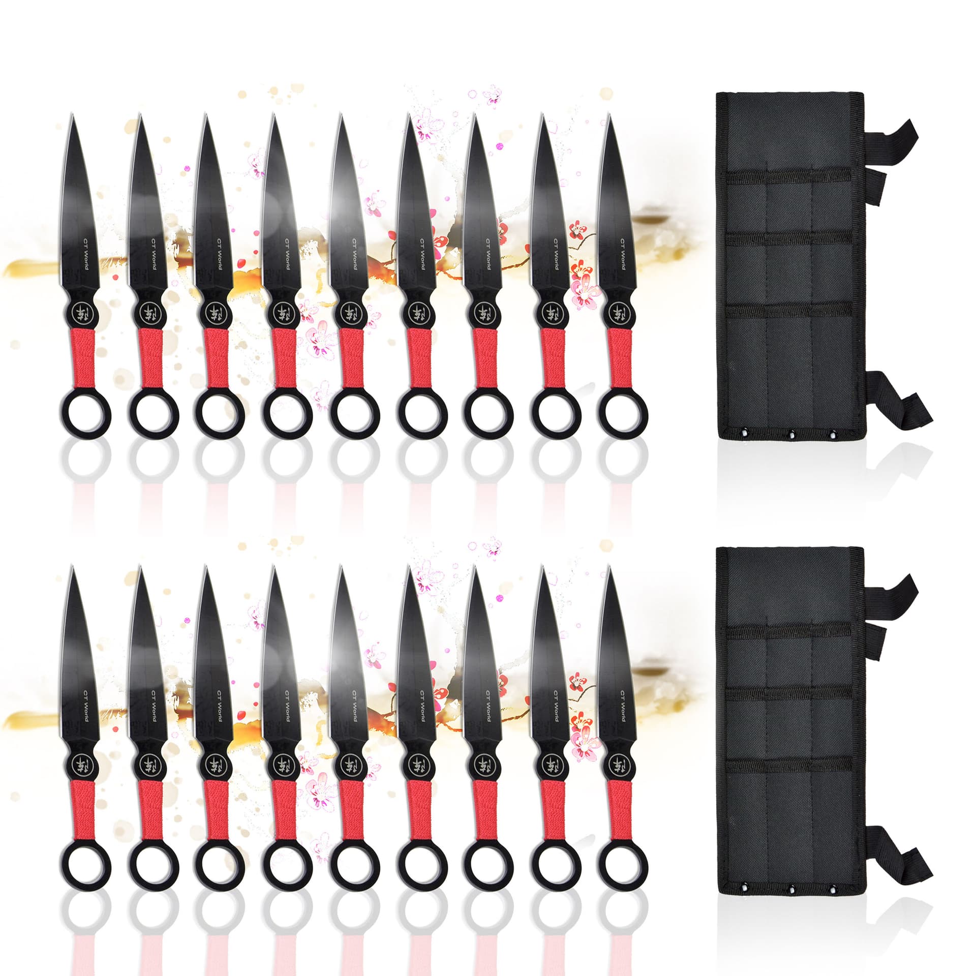 Wurfmesser 18er-Set mit Scheide, Edelstahl-Kunai