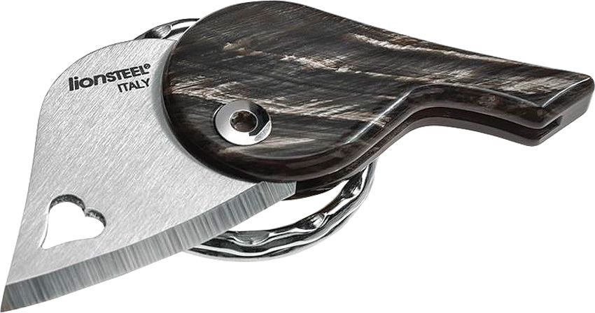 LionBeat herzförmiges Schlüsselanhänger-Klappmesser, integrierter Griff aus schwarzem Horn