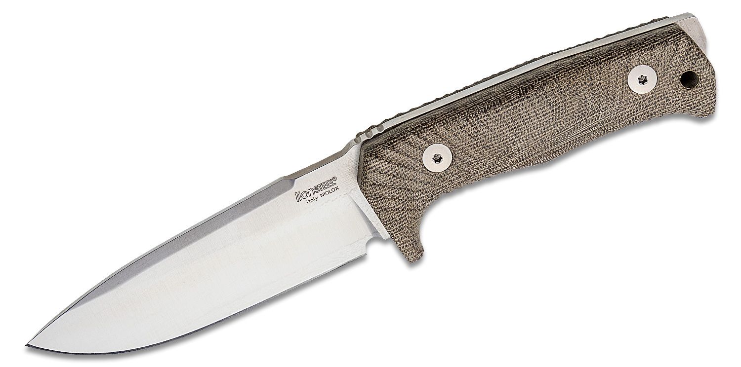 T5 CVG, Satin-Niolox-Klinge, einteiliger Griff aus grünem Canvas-Micarta, Lederscheide