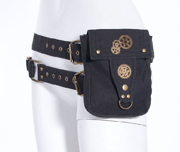 Steampunk Tasche mit Gürtel, schwarz