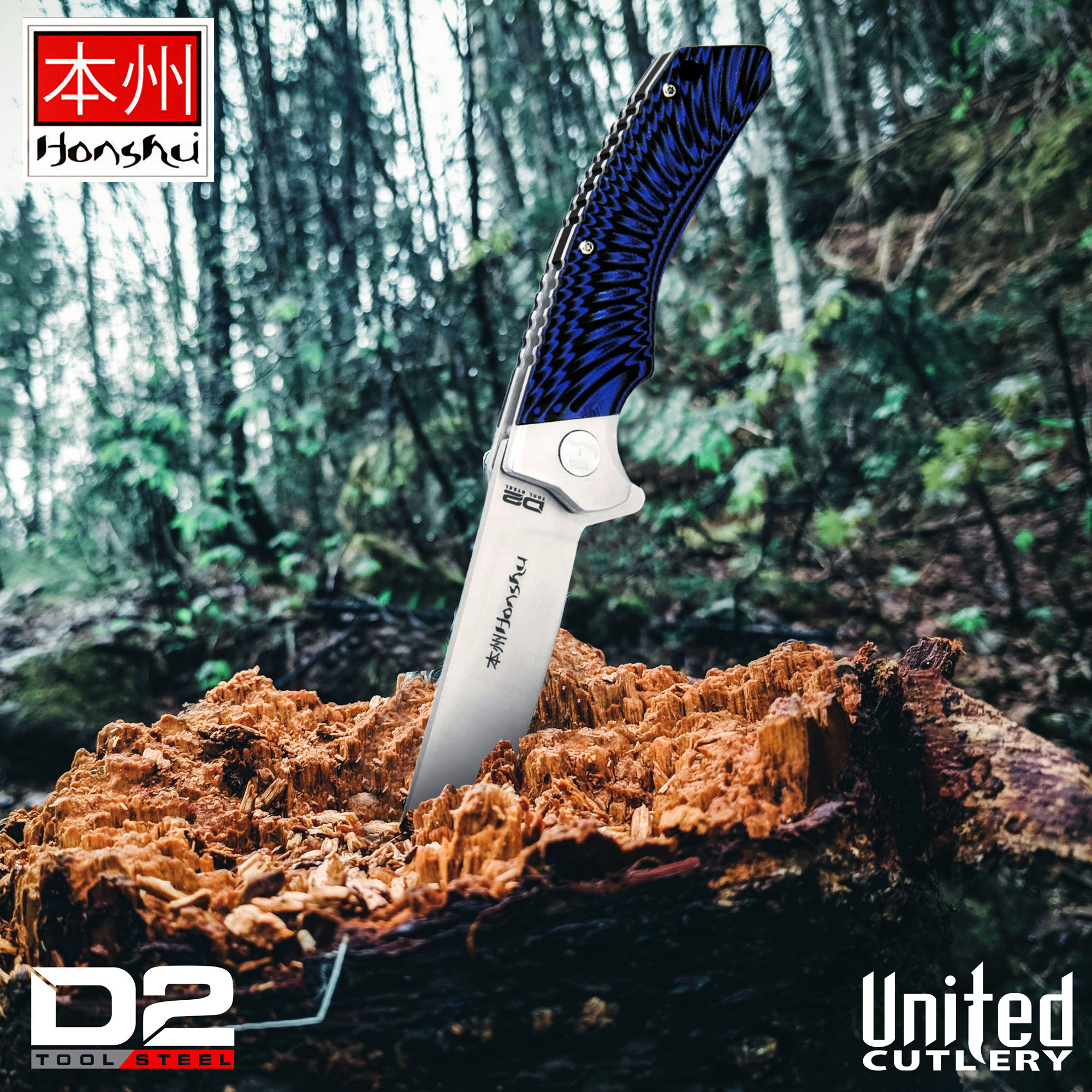 Honshu schwarz/blau Sekyuriti Kugellager Taschenmesser - D2 Werkzeug Stahlklinge