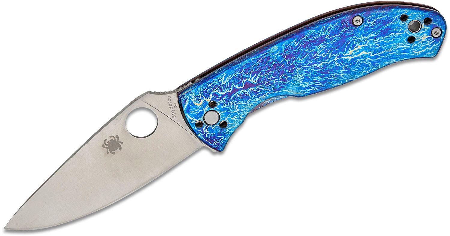 Tenacious, D2 Satin Plain-Klinge, Blue Disarray-Titanium-Griff