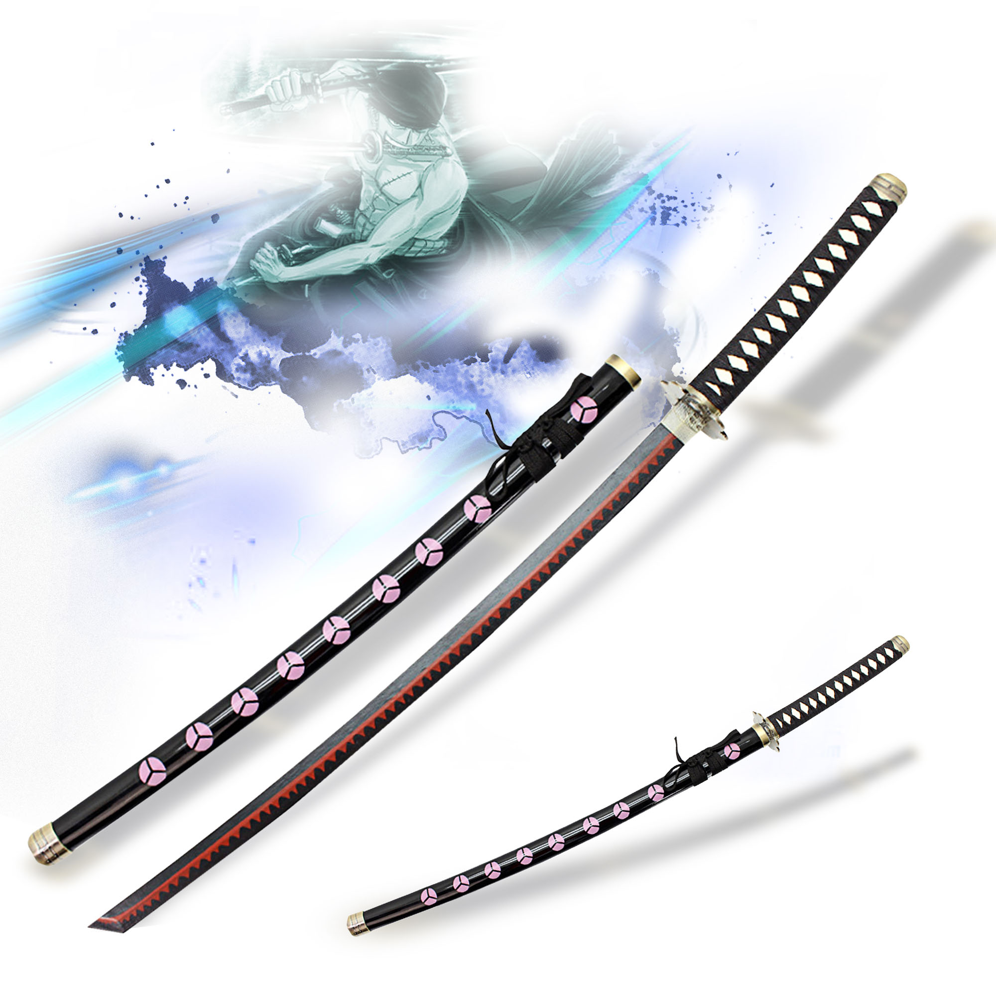 One Piece - Zoro's Shuusui Katana aus Holz mit Scheide und Ständer