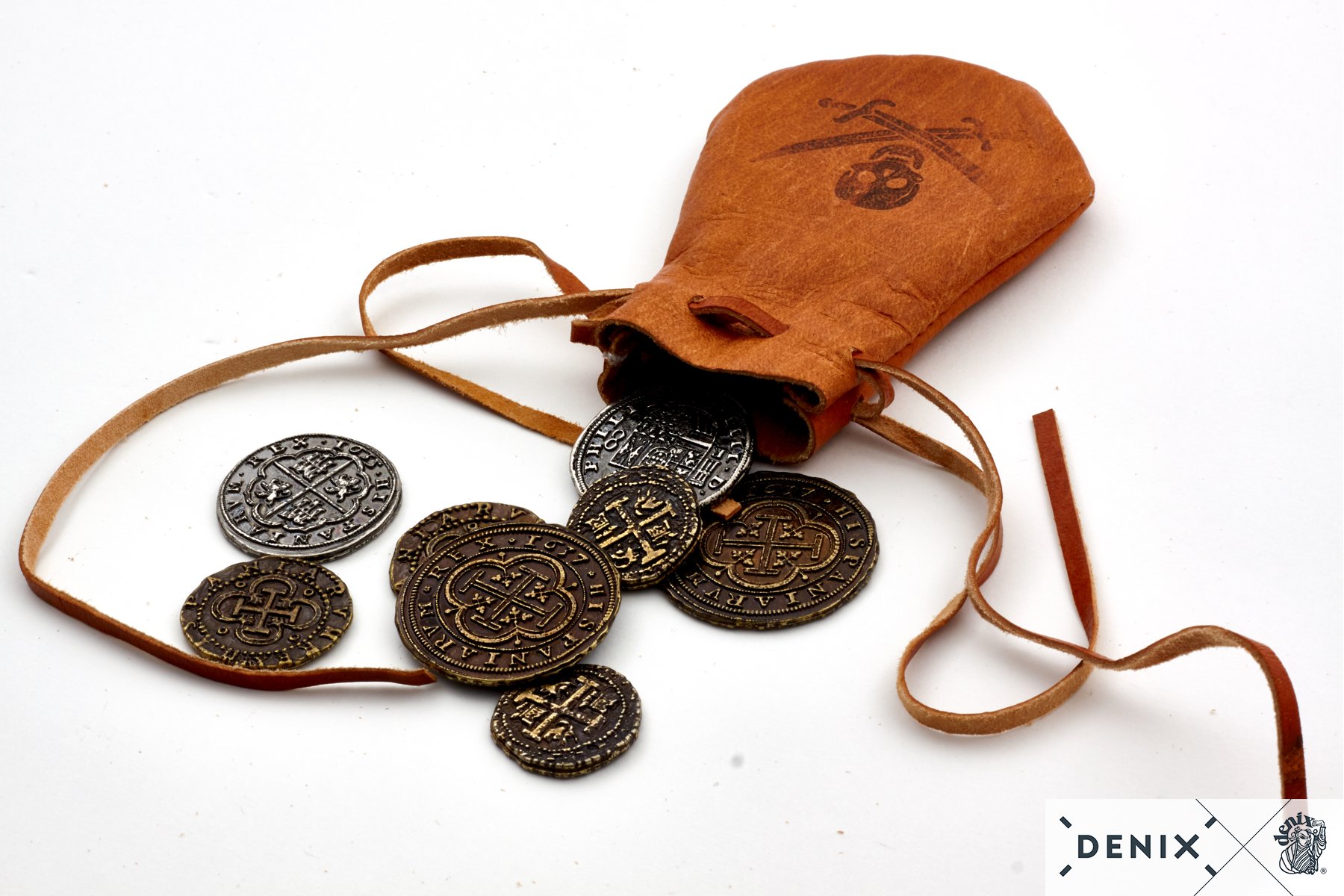 Ledertasche inklusive Münzen