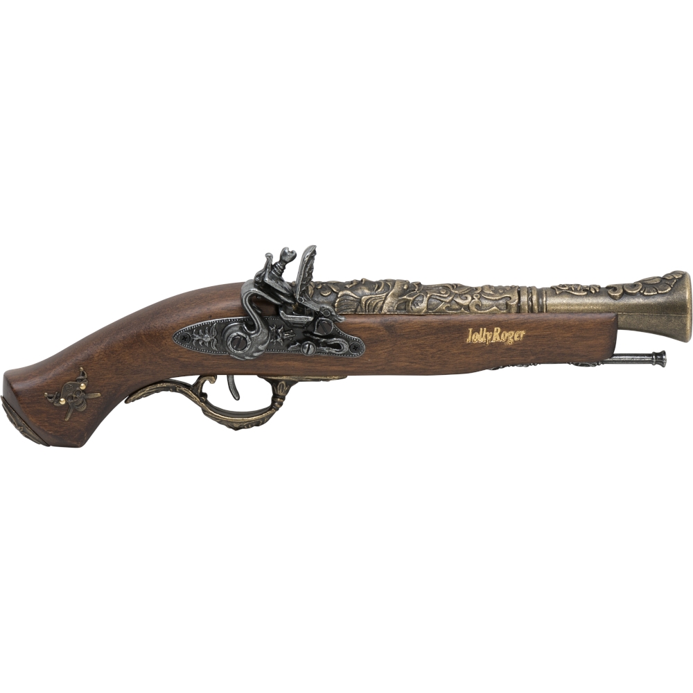 Deko-Pistole Jolly Roger mit Holzgriff