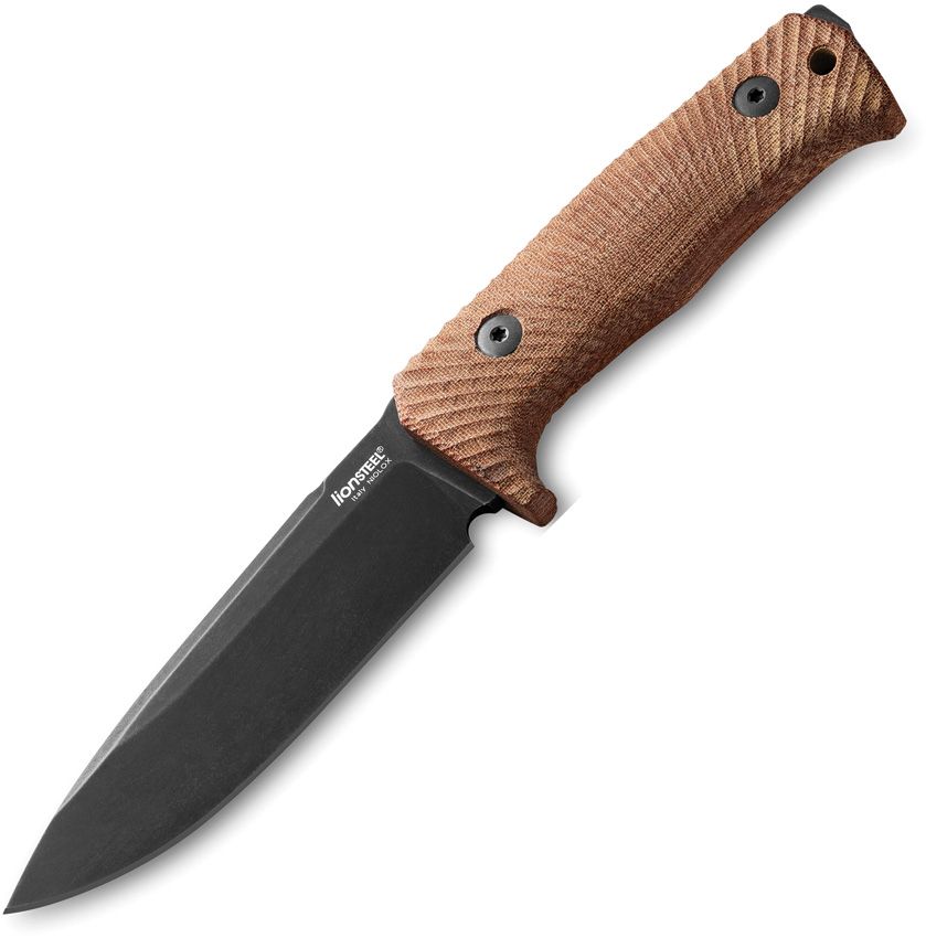 T5, schwarze Niolox-Klinge, einteiliger grüner Canvas-Micarta-Griff, Lederscheide
