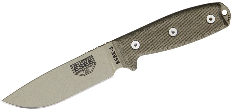 Esee Modell 4, glatte Schneide mit Scheide, natogrüner Griff
