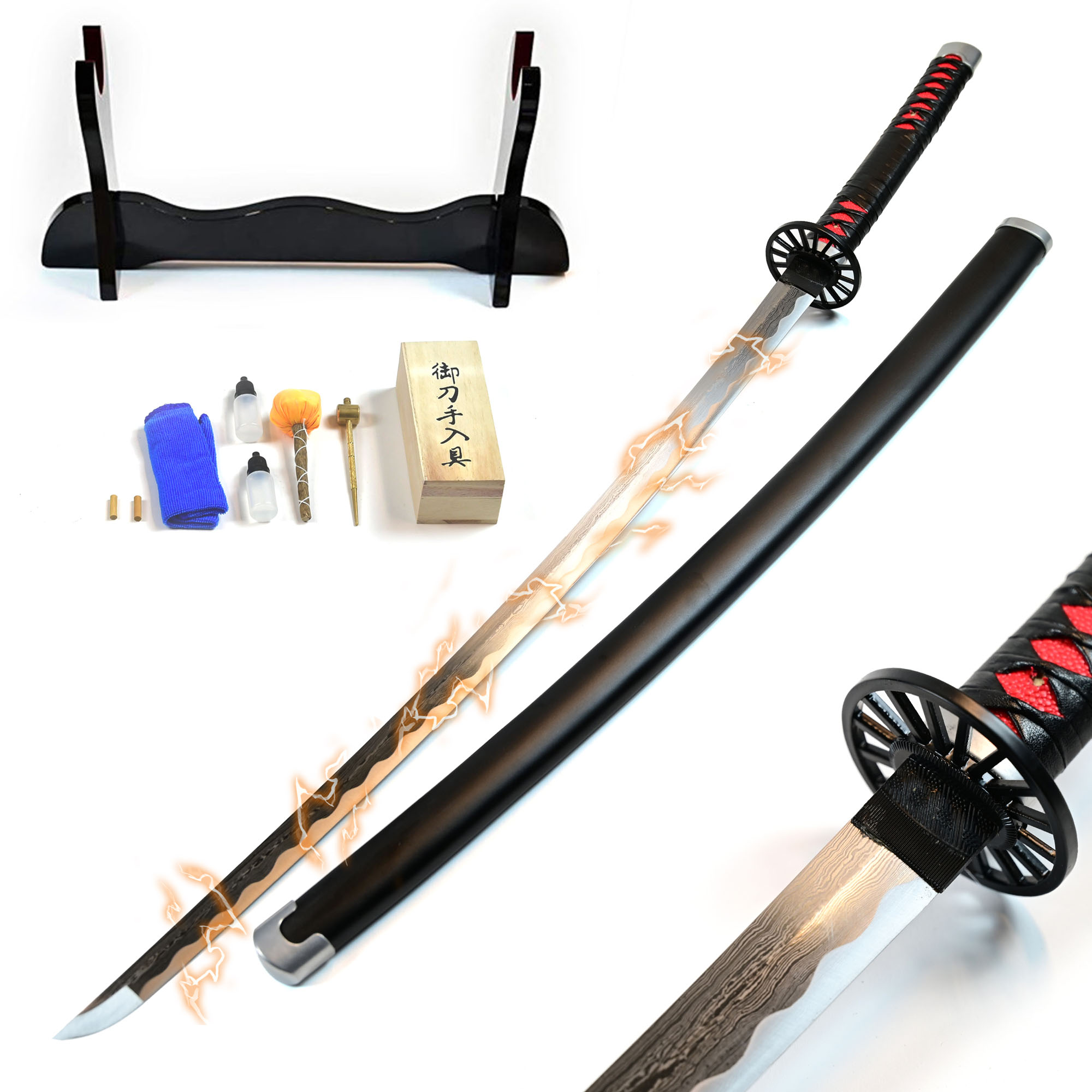 Demon Slayer: Kimetsu no Yaiba Kamado Tanjirou's Schwert, handgeschmiedet & gefaltet, Set