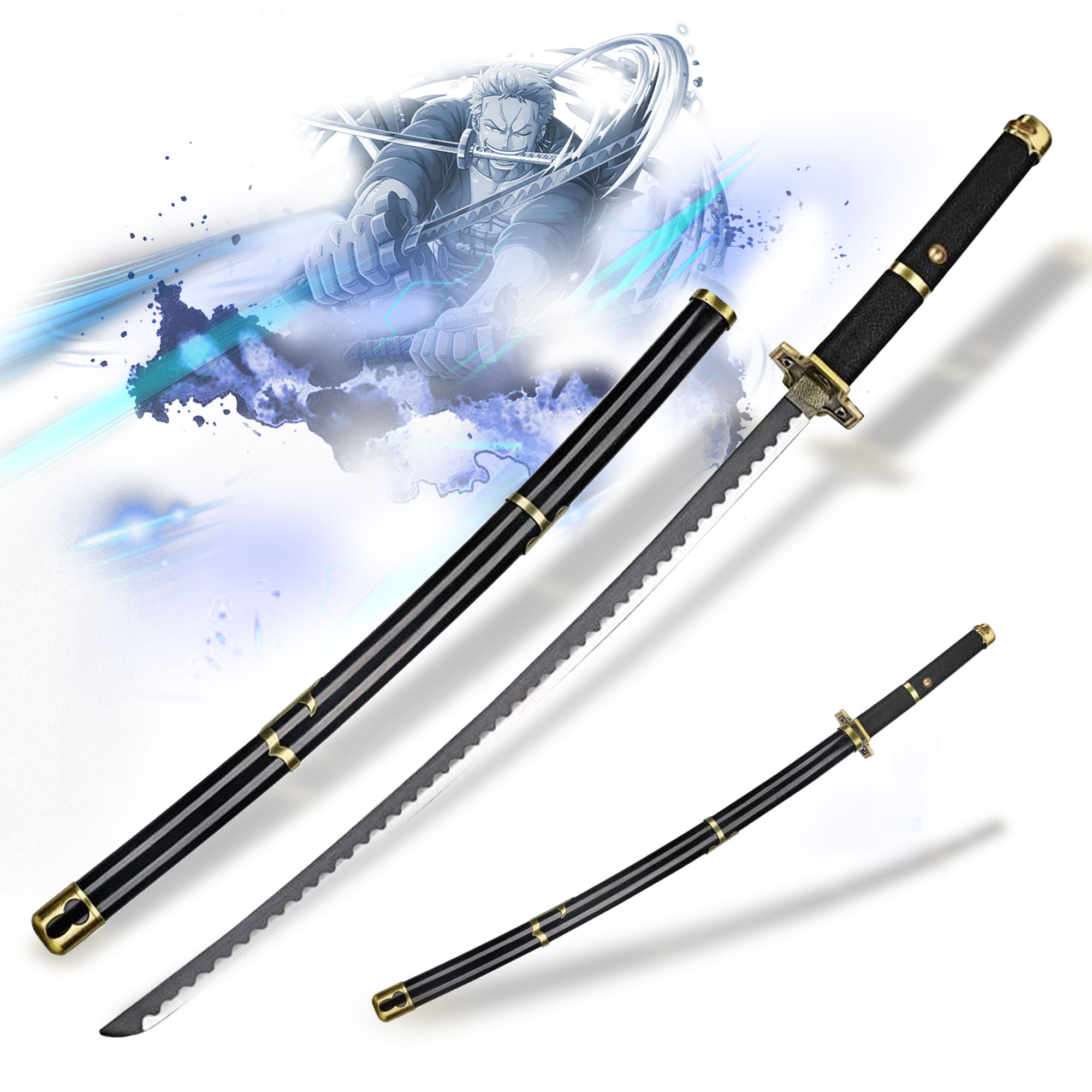 One Piece - Roronoa Zoro Yubashiri Katana aus Holz mit Scheide und Ständer