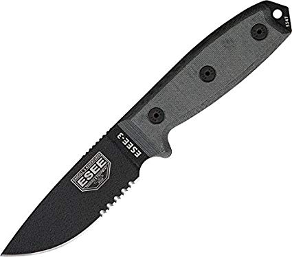Esee Modell 3, teilgezahnte Schneide mit Scheide, schwarz