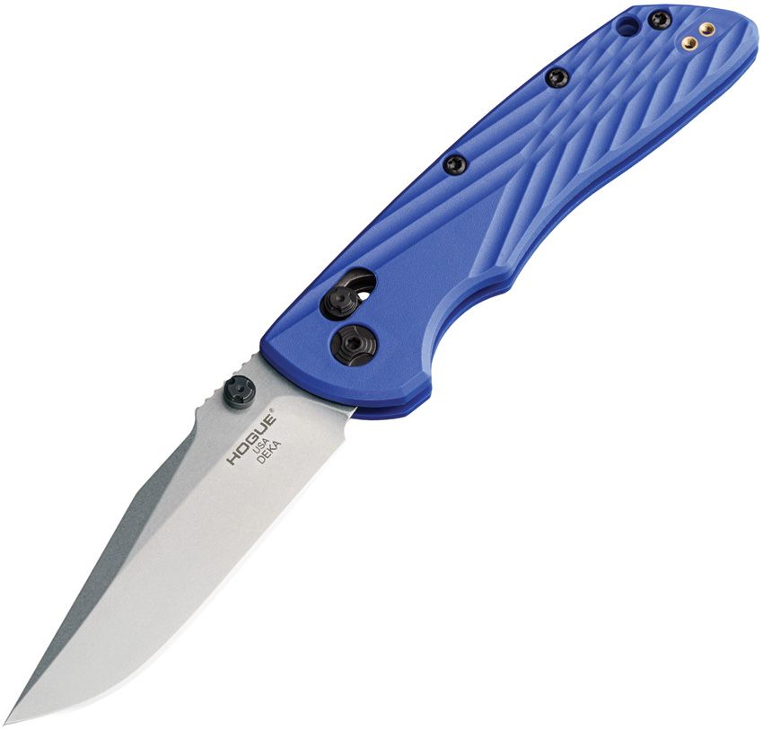 Deka ABLE, CPM-MagnaCut Stonewashed Clip-Point-Klinge, blauer Polymergriff