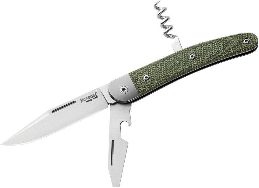 JK3, M390 Clip Point-Klinge, Flaschenöffner und Korkenzieher, grüner Canvas-Micarta-Griff