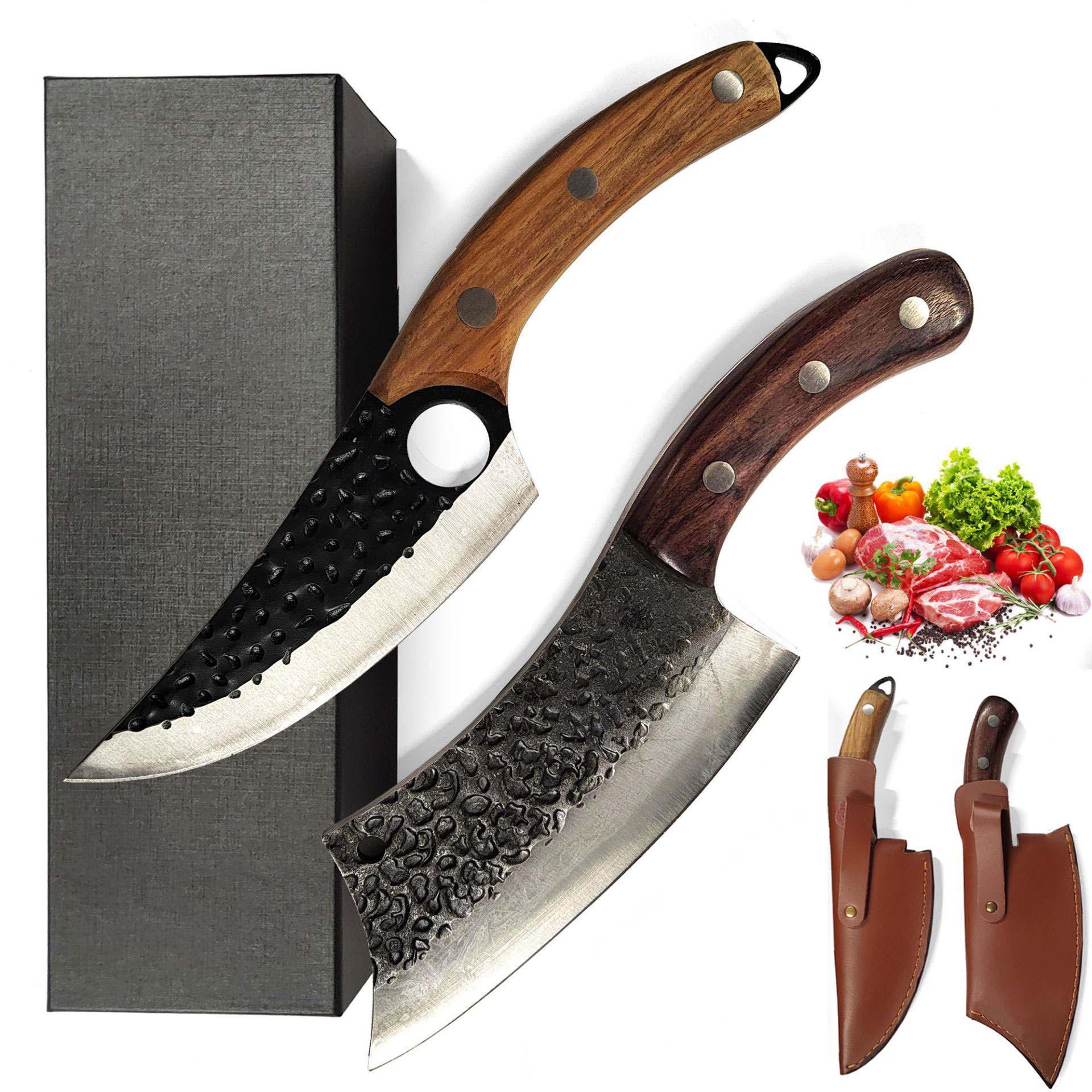 2er Serbische Küchenmesser-Set (Metzgermesser & Hackmesser)