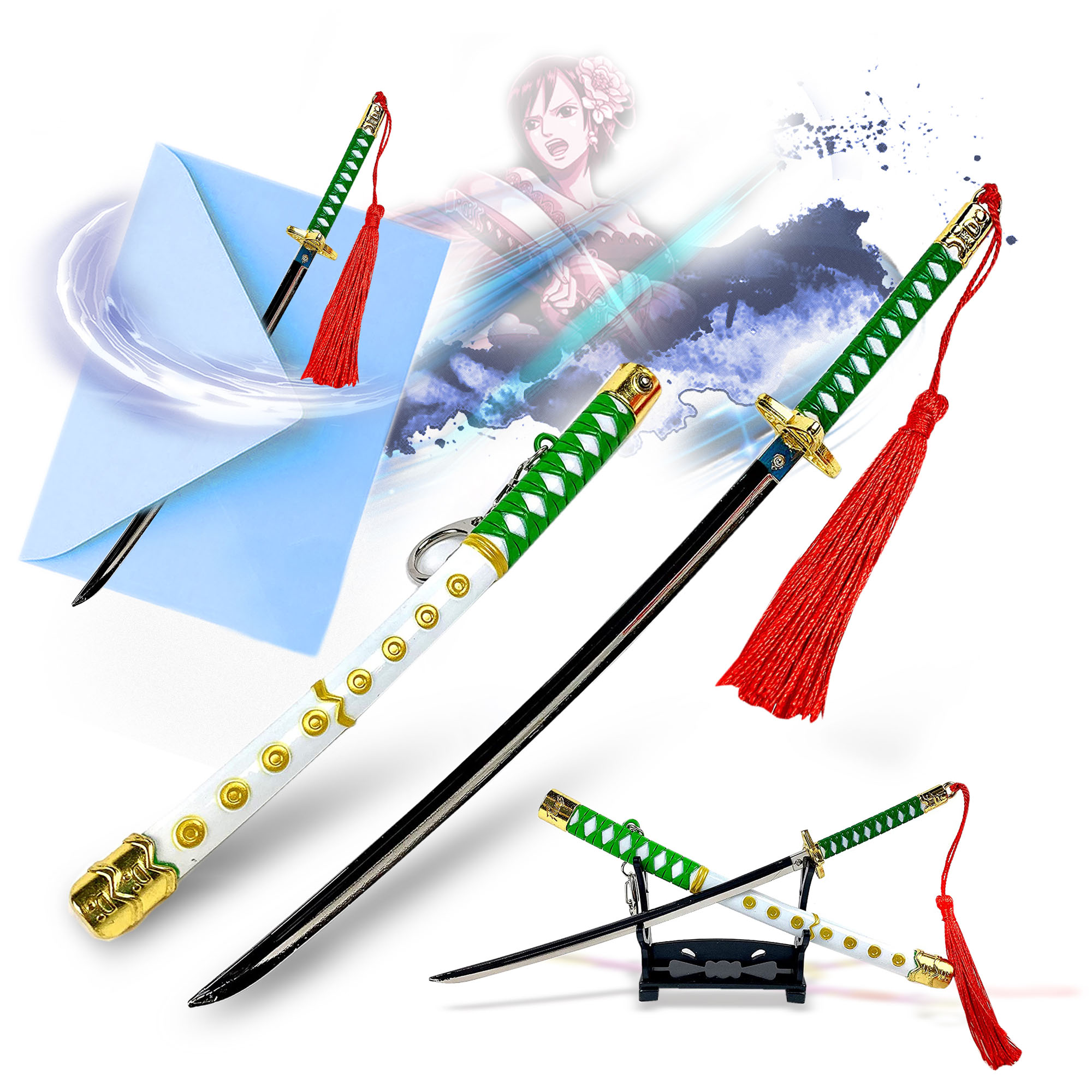 One Piece – Captain Tashigis Samuraikatana Shigure, Brieföffner-Schwert mit Scheide und Ständer