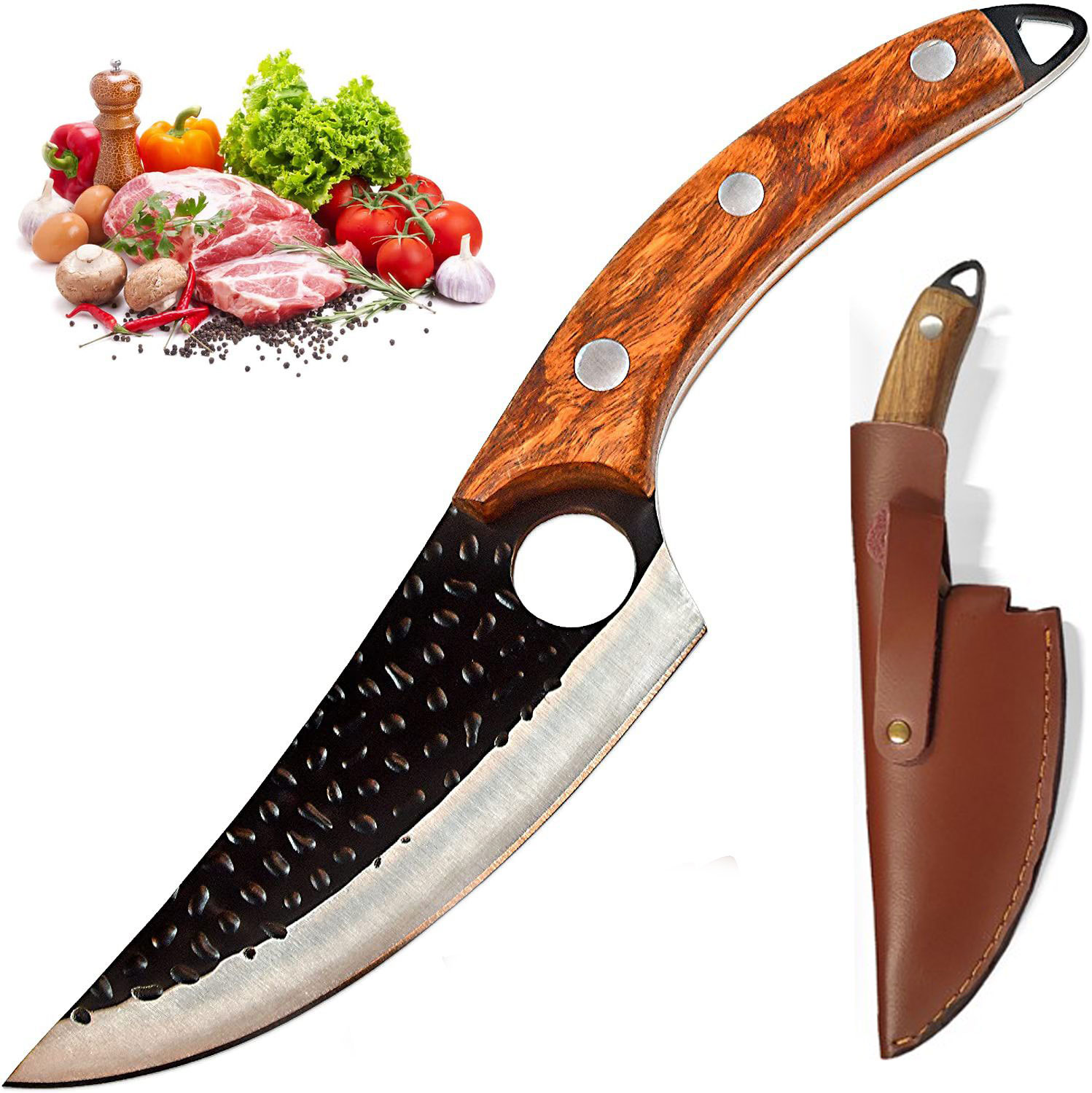 Serbisches Metzgermesser, Fleisch-Hackmesser, Ausbeinmesser mit Scheide